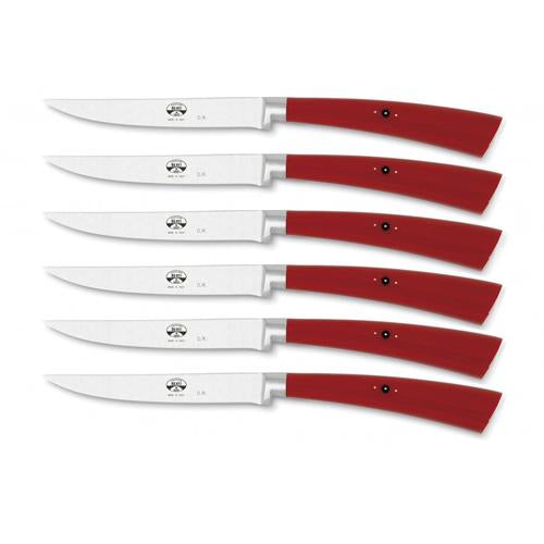 Plenum Red Lucite Steak Knife Set, 6 Knives