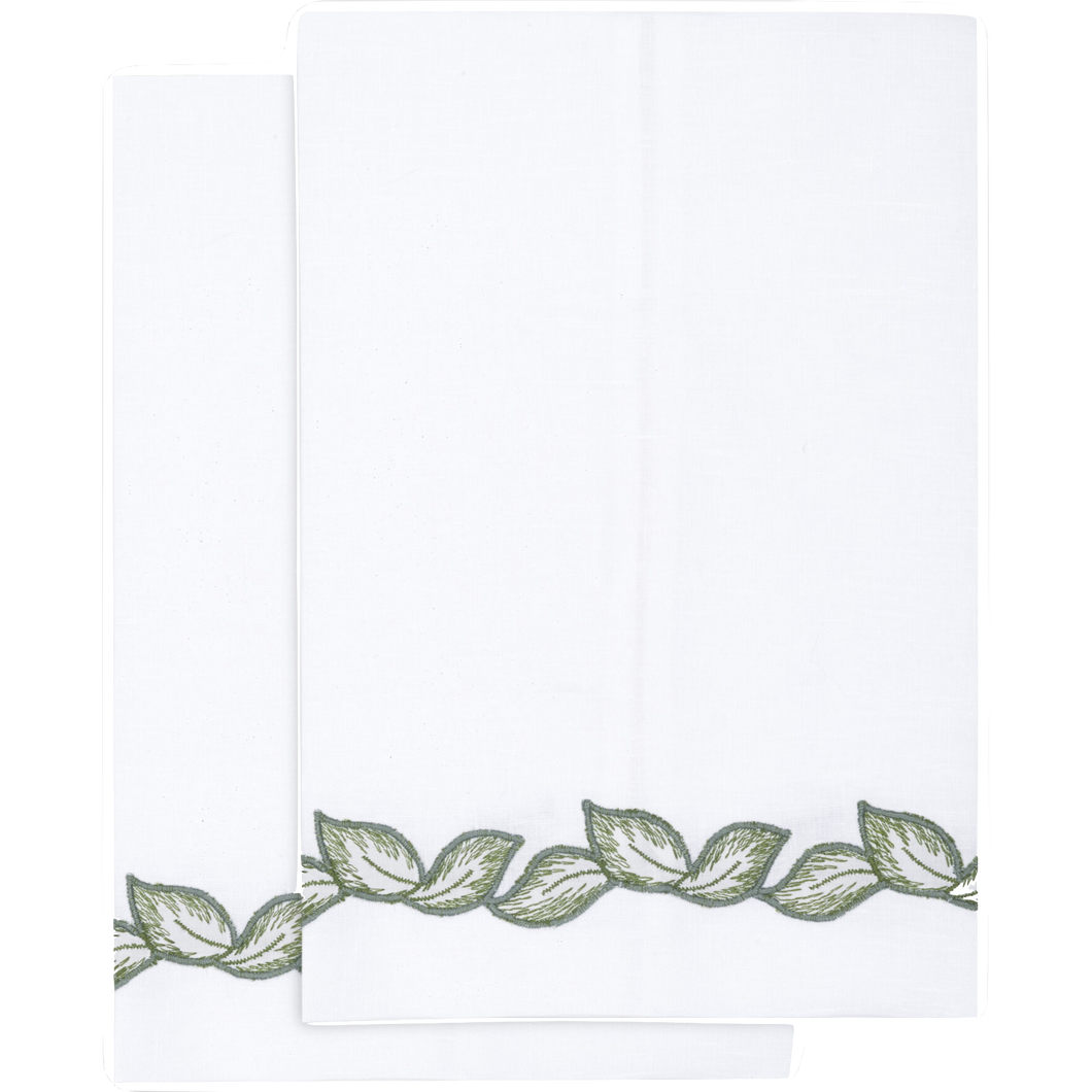 Petalos Green Embroidery Guest Towel