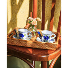 Load image into Gallery viewer, Blossom Blue Espresso Cup + Plate, Set of 4