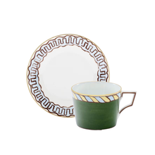 Load image into Gallery viewer, Il Viaggio Di Nettuno Pine Green Tea Cup &amp; Saucer, Set of 2