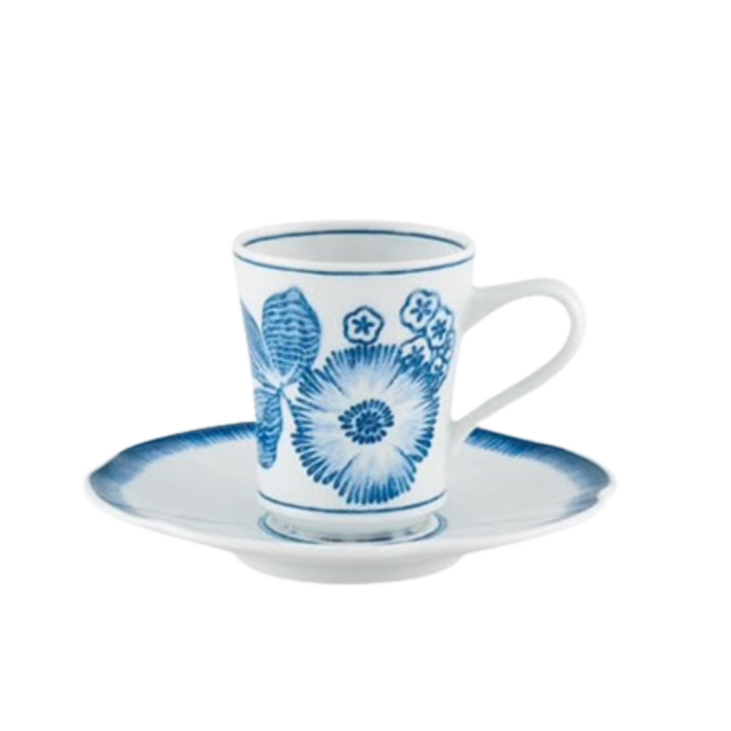 Coralina Blue Coffee Cup & Saucer, Set of 4