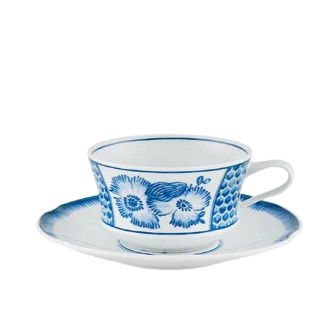 Coralina Blue Tea Cup & Saucer, Set of 4