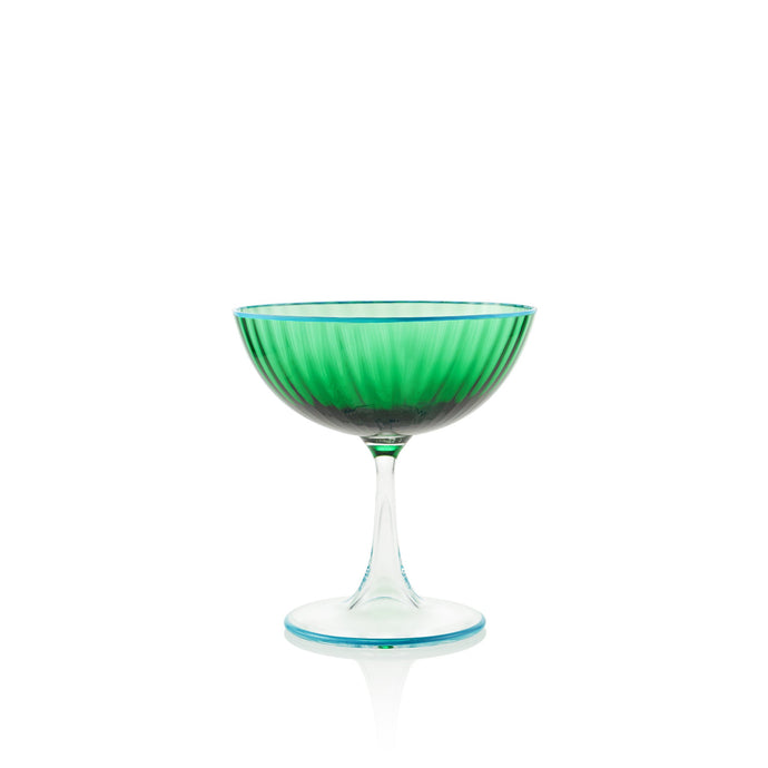 Striped Emerald Champagne Glass, Set of 2