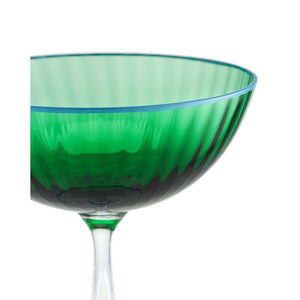 Striped Emerald Champagne Glass, Set of 2