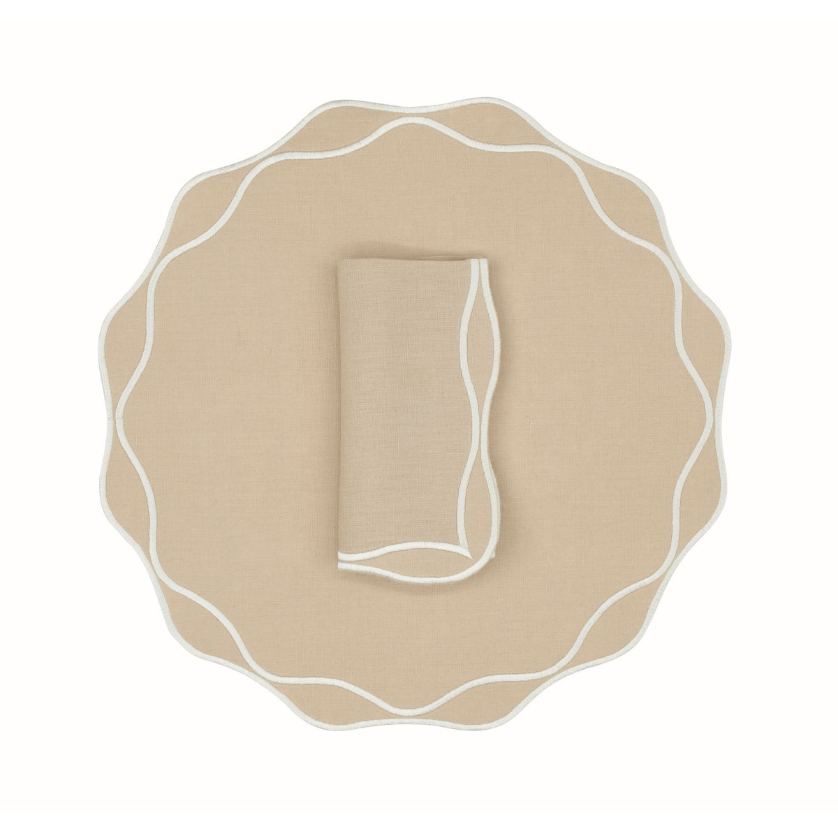 Tile Scallop Sand Collection Placemat & Napkin (Set of 4)