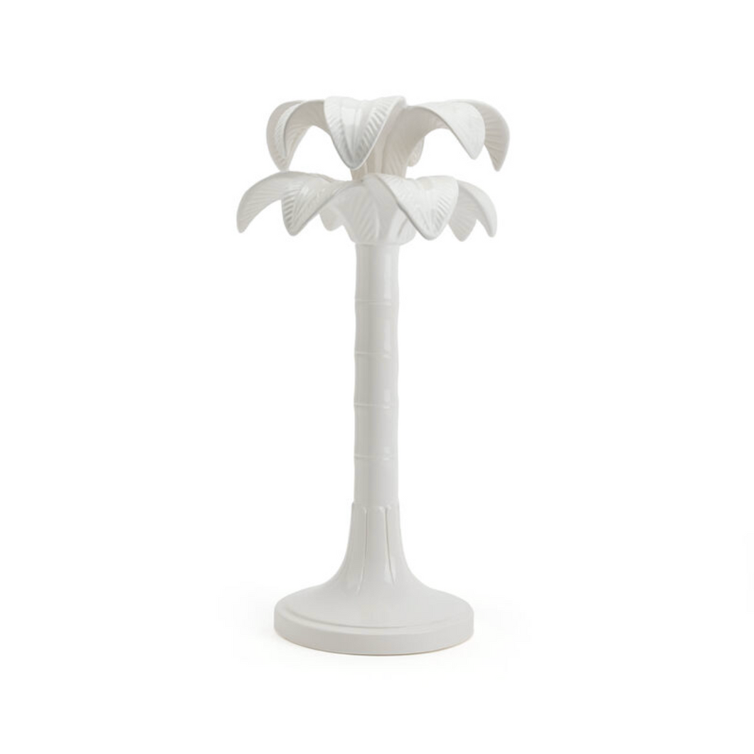 Medium White Palm Tree Candlestick