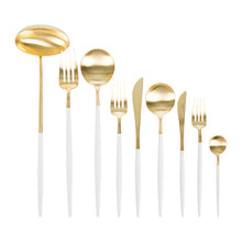 Load image into Gallery viewer, Goa White &amp; Matte Gold Flatware Set (75 Pieces)