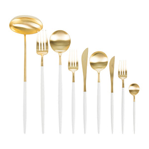 Goa White & Matte Gold Flatware Set (75 Pieces)