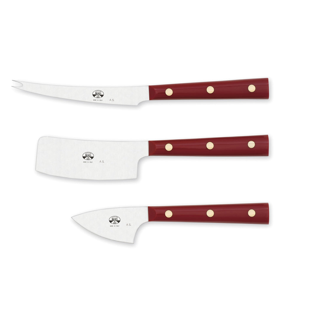 Red Lucite Cheese Knife Set, 3 Knives
