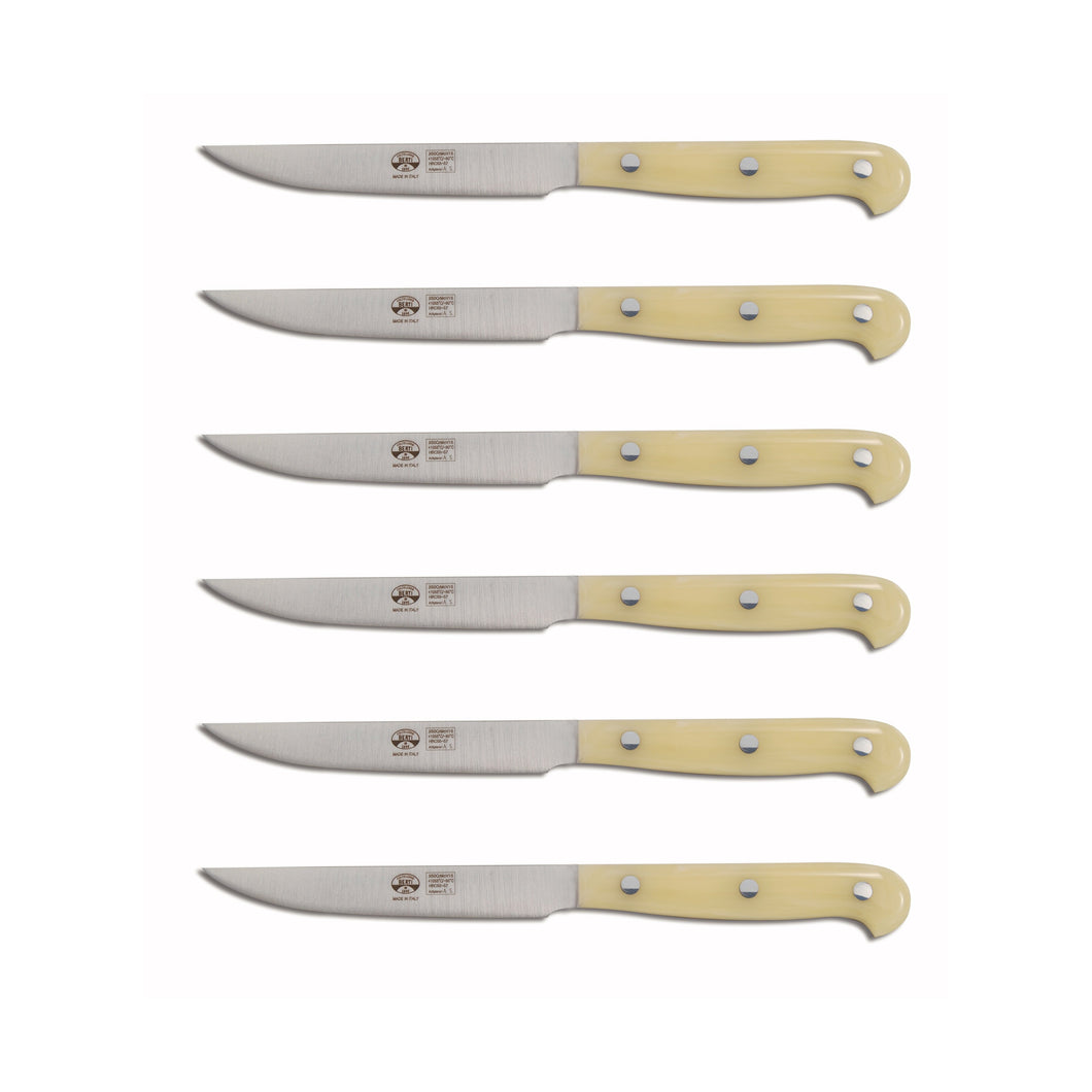 White Lucite Coltello Steak Knife Set, 6 Knives