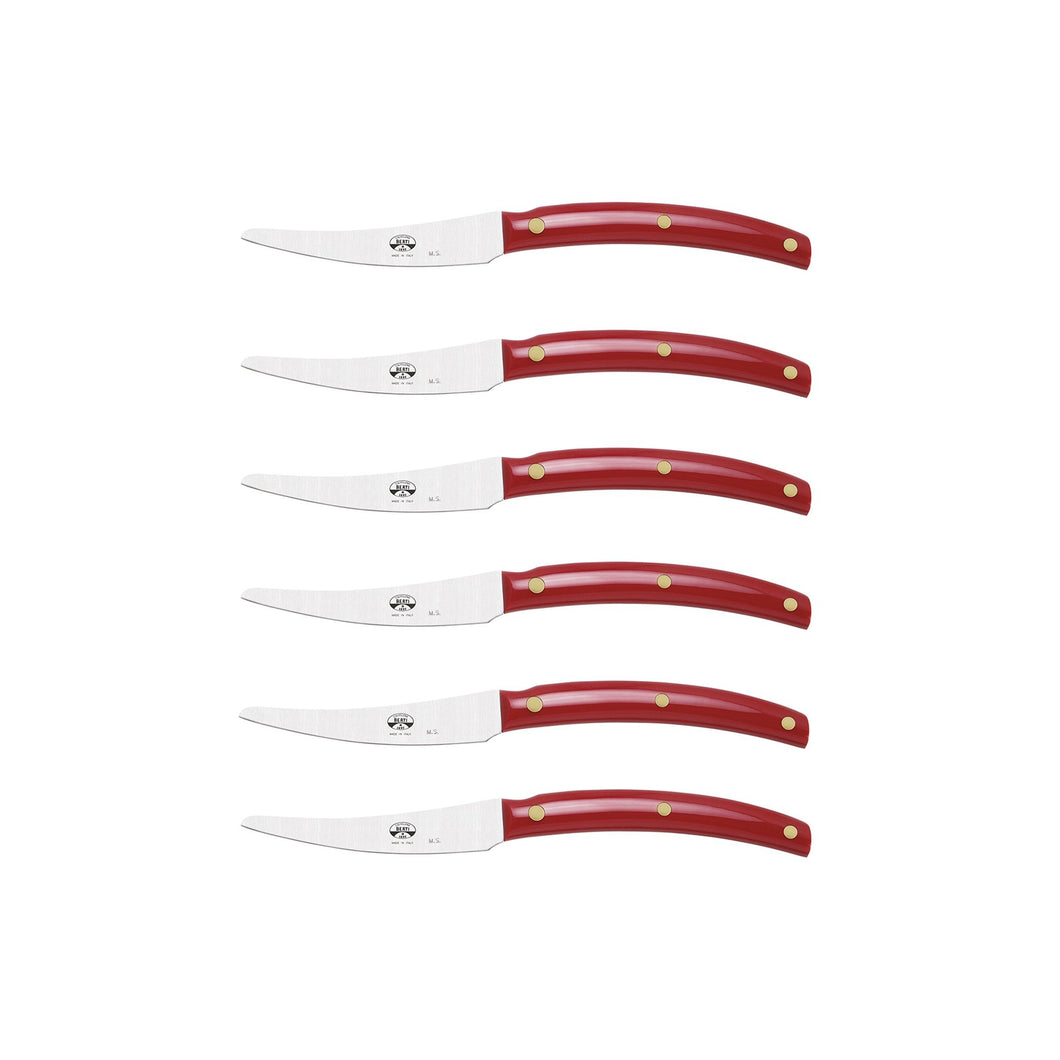 Red Lucite Convivio Steak Knife Set, 6 Knives