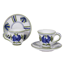 Load image into Gallery viewer, Blossom Blue Espresso Cup + Plate, Set of 4