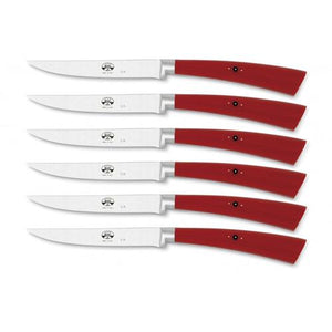 Red Lucite Plenum Steak Knife Set, 6 Knives