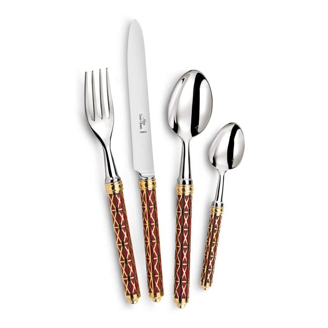 Louxor Or Blanc Red Silver Plated Flatware Set, 5 Pieces