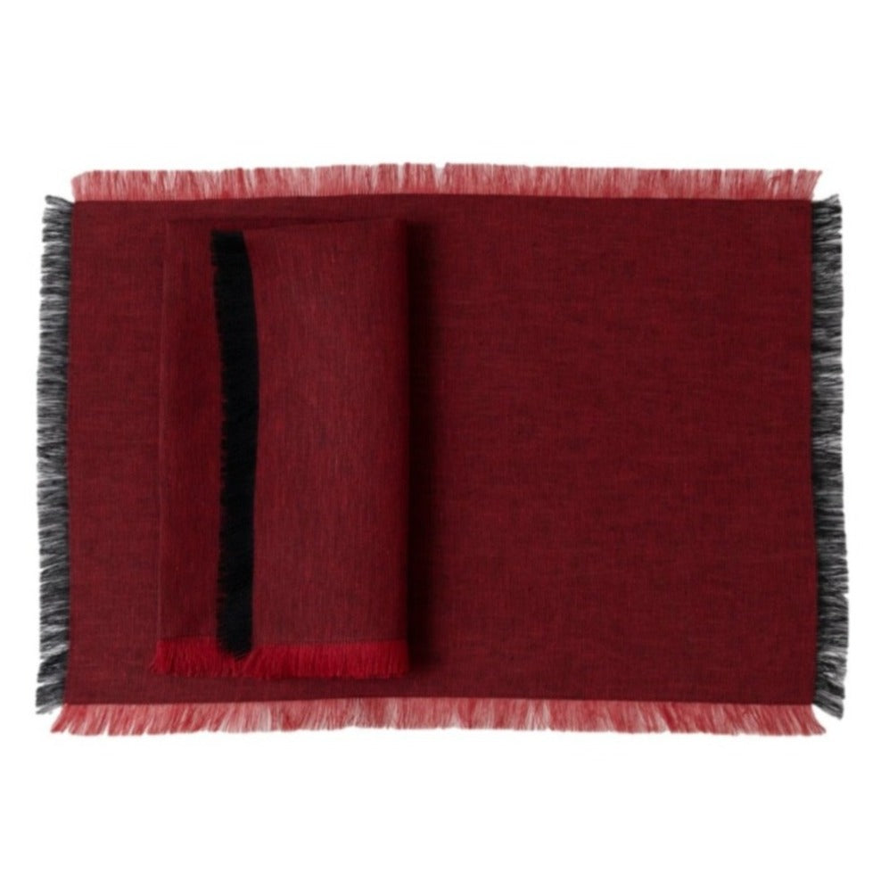 Fringe Linens Red & Black, Set of 4