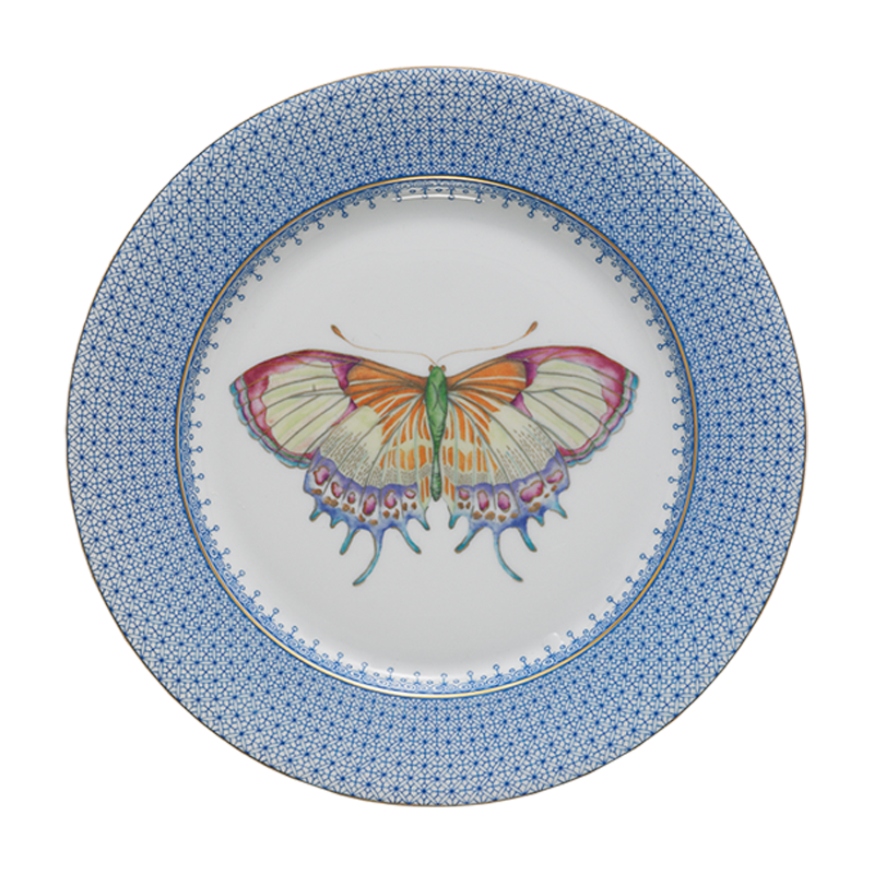 Cornflower Lace Dessert Plate with Butterfly
