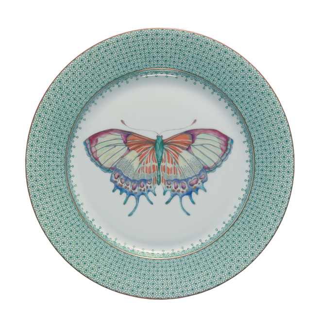 Green Lace Dessert Plate with Butterfly