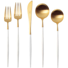 Load image into Gallery viewer, Goa White &amp; Matte Gold Flatware Set (75 Pieces)