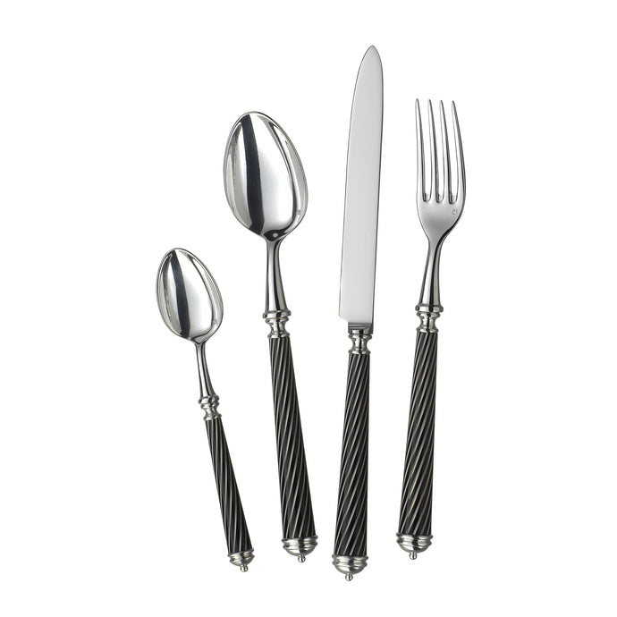 Cable Black Silver Plated Flatware Set, 5 Pieces