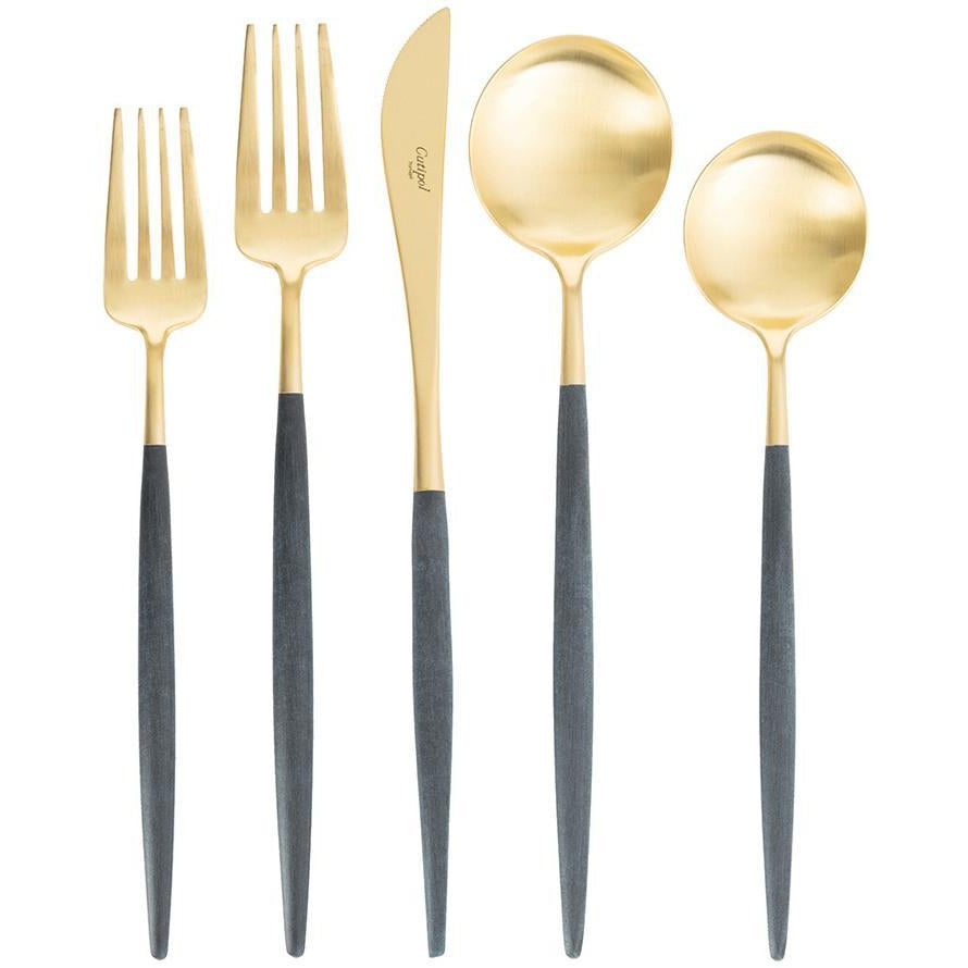 Goa Blue & Matte Gold Flatware Set (75 Pieces)