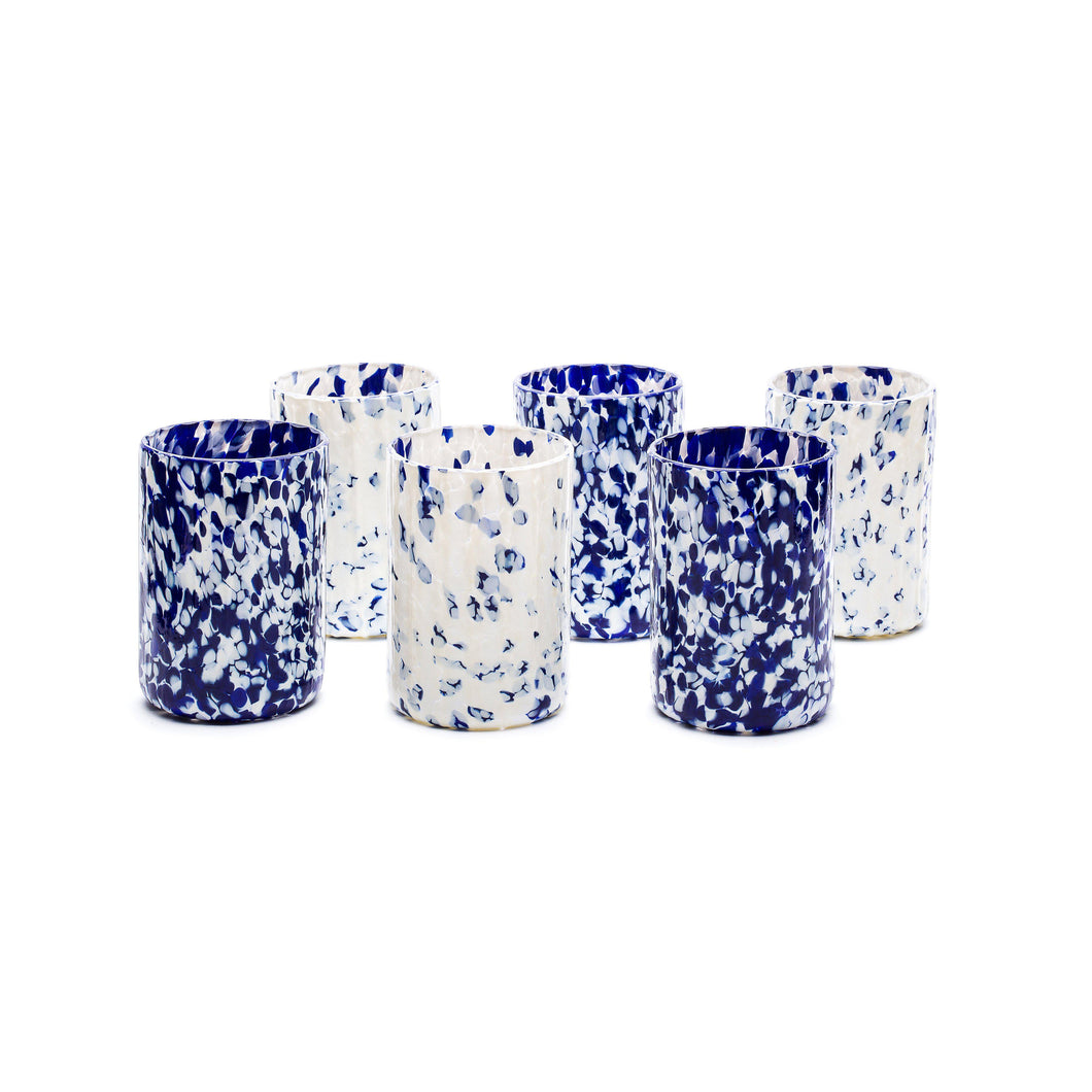 Macchia su Macchia Ivory & Blue Glass Mix, Set of 6