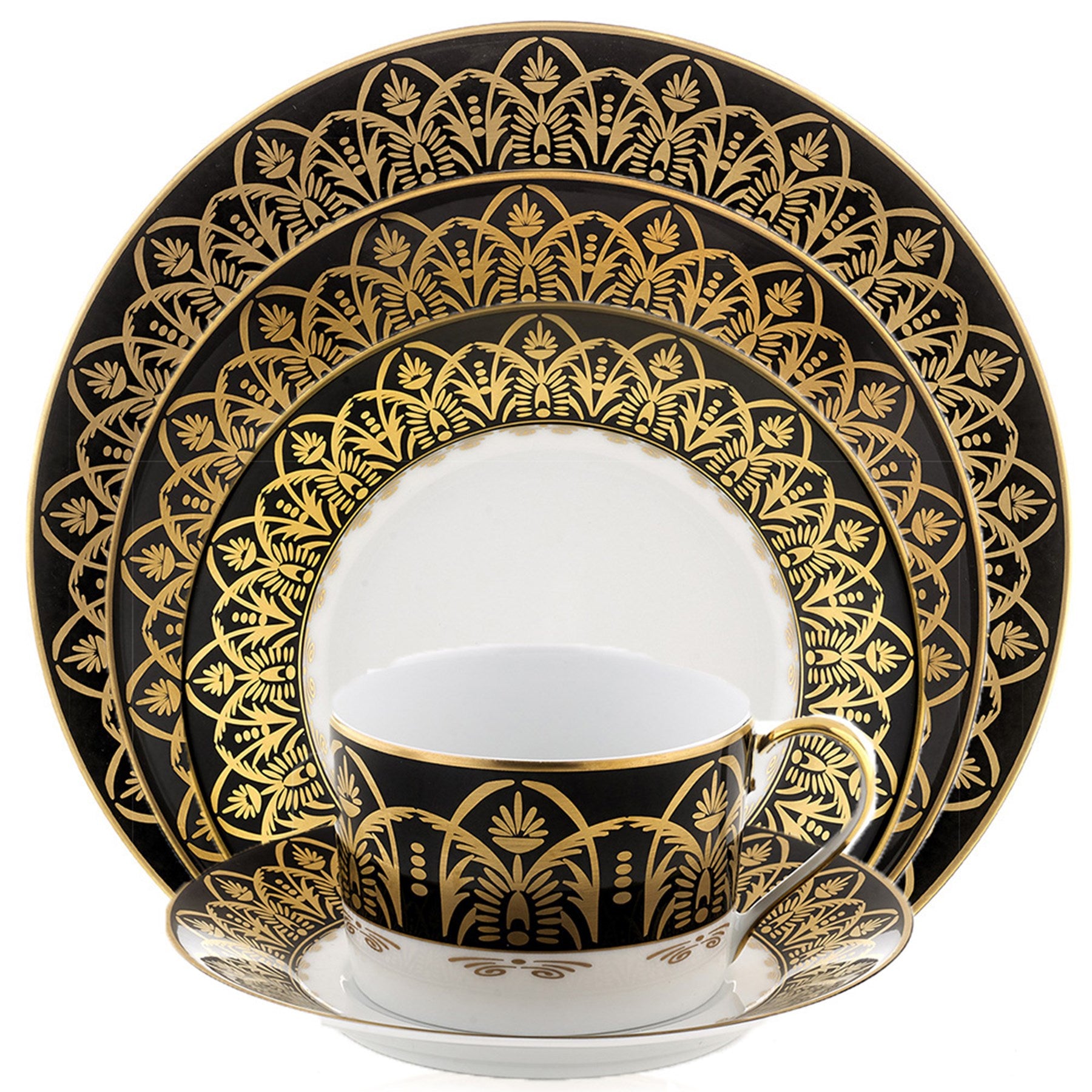 Black and shop gold dinner set